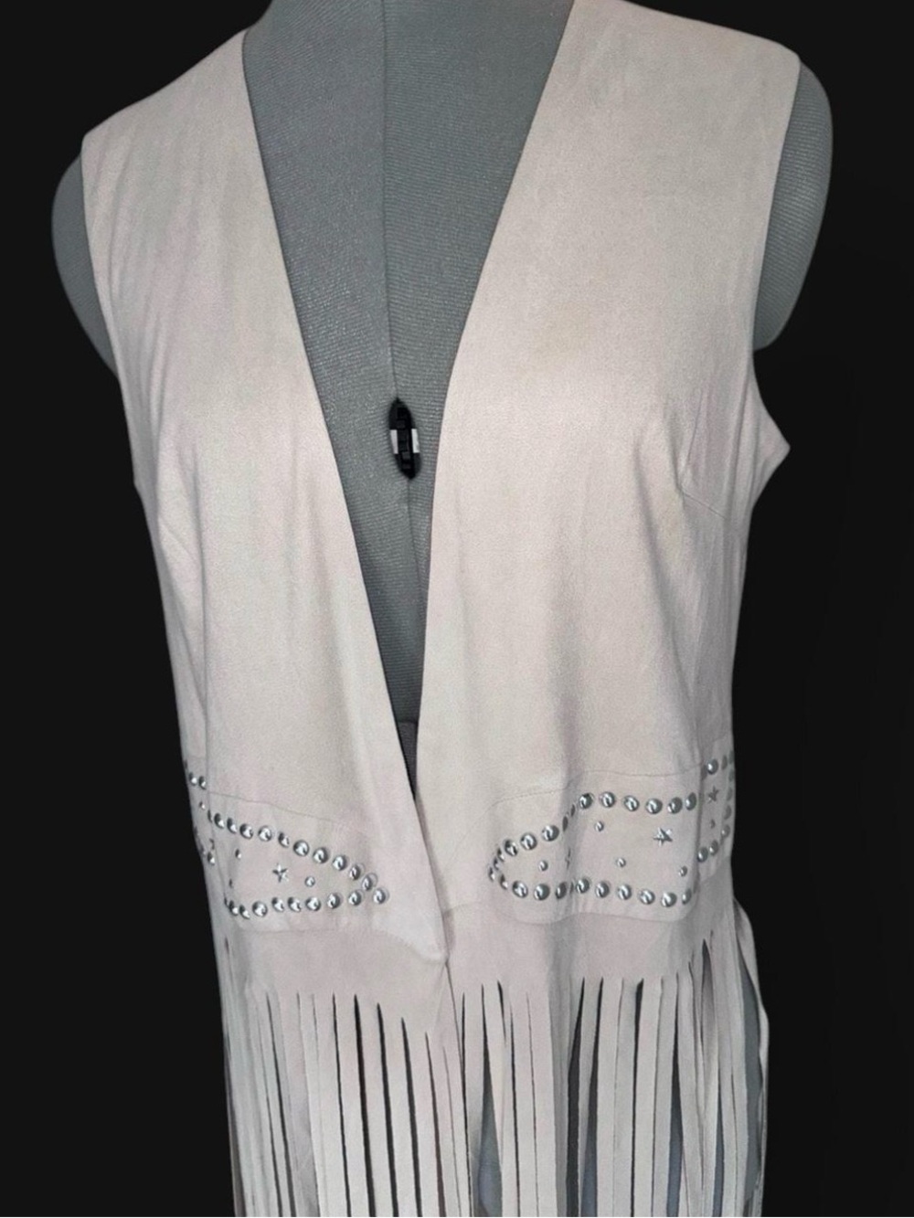 Never worn Vest-Fringed Studded Suede-like Vest in Light Beige - Picture 4 of 7